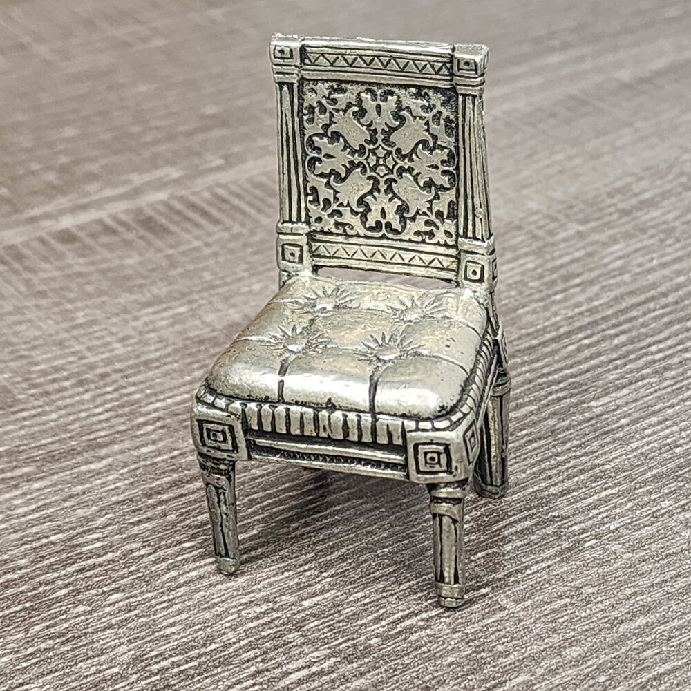 New View - Pewter Doll House Furniture Place Card Holder Chair Seat - 81003 VTG